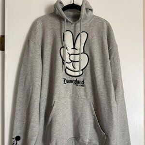 NWT Disney Parks Disneyland Mickey Peace Sign Embroidered Heather Gray Hoodie M